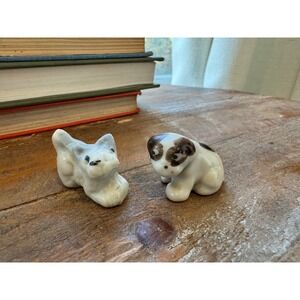 Vintage Miniature Porcelain Dog Figurines Set of 2 Scottie Terrier Puppy Brown